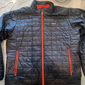 PATAGONIA Nano Puff Insulated Jacket in Navy Blue with orange trim Men Size XL